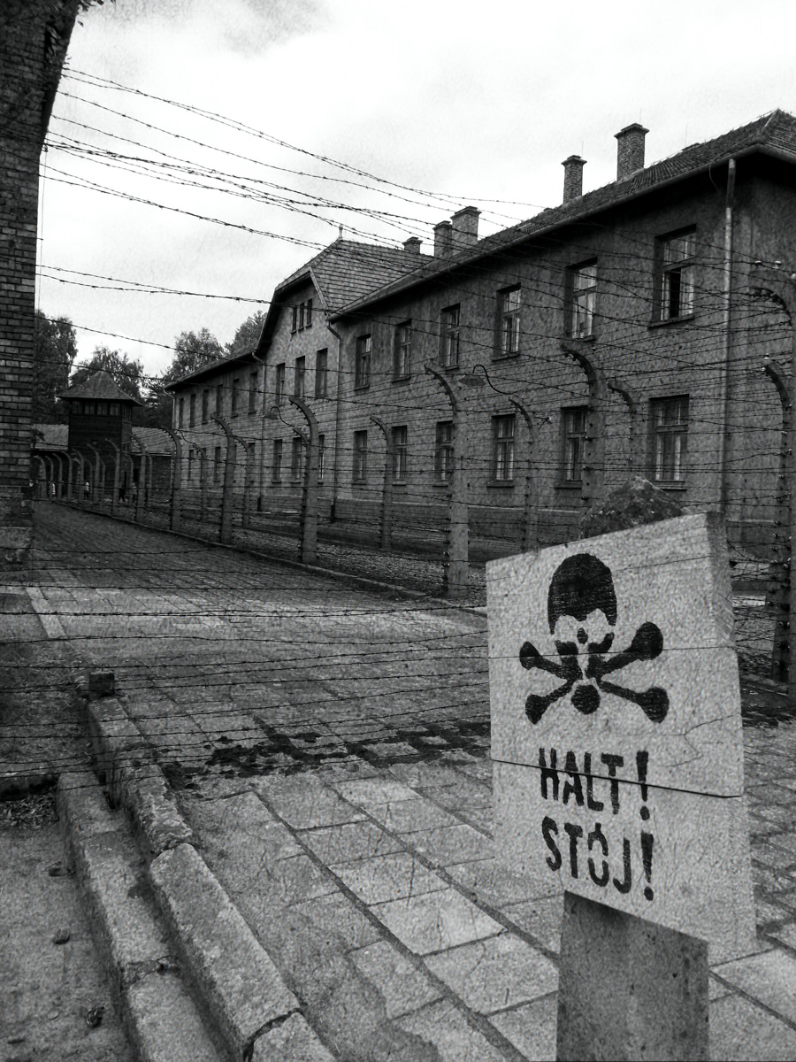 Auschwitz death camp warning sign